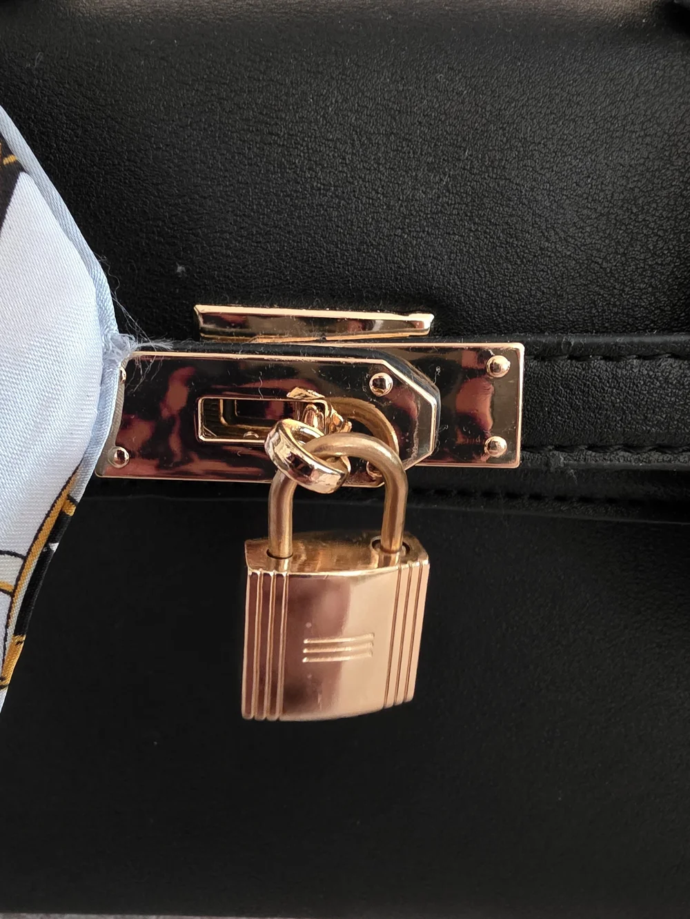 Classic Black Top-Handle Satchel with Scarf Accent